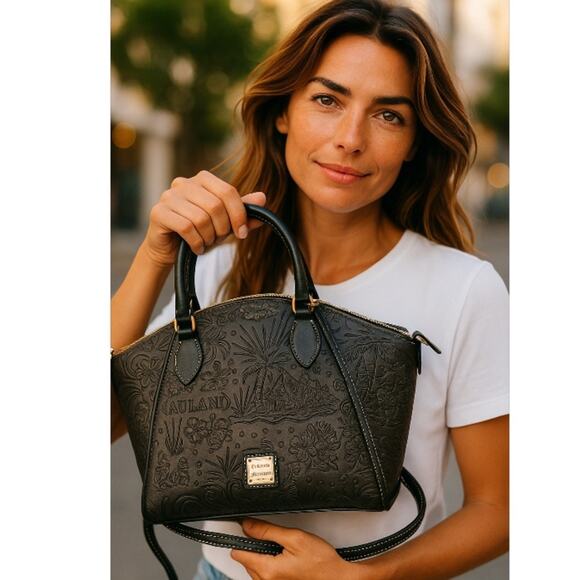 Dooney & Bourke Black Embossed Satchel Disney Aulani NWT - Picture 2 of 16